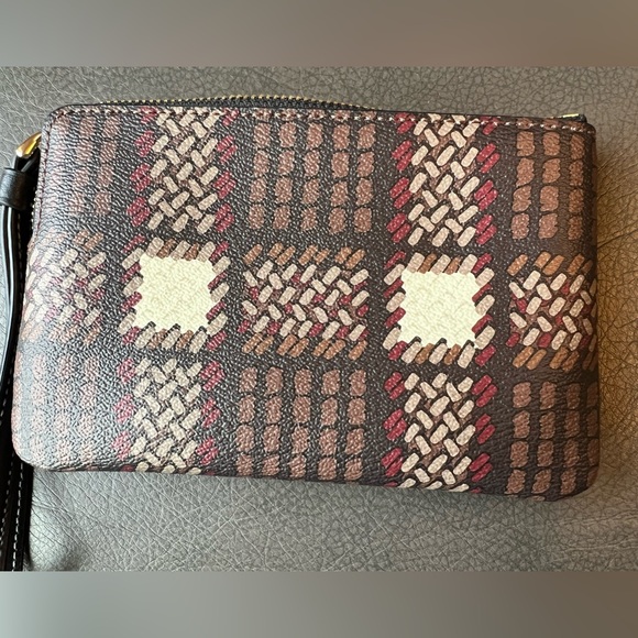 Coach Zip Wristlet - Brushed Brown Multi Color Plaid - DISCONTINUED - Picture 7 of 9